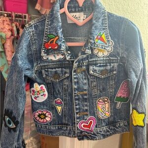 Lola + The Boys Blue Denim Jacket with Colorful Patches